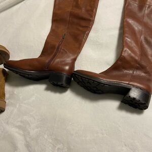 Brown Leather Over the Knee-High Boots